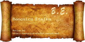 Bencsics Etelka névjegykártya